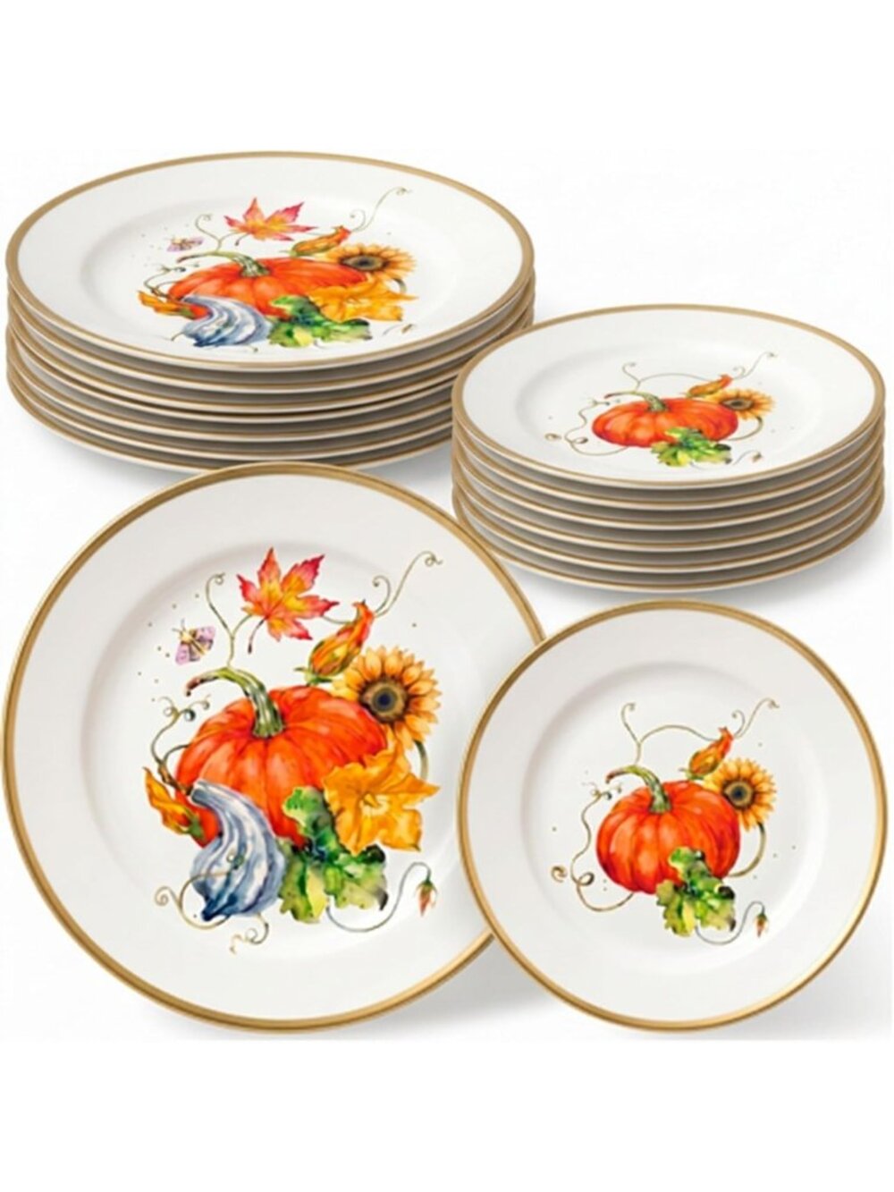 12-Piece Fall Pumpkin Melamine Dinnerware Set - 10” & 7” Plates for Autumn